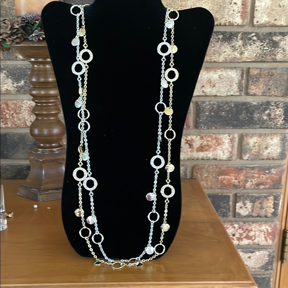 Daisy Fuentes 2 necklaces silver and gold tone with rhinestone accents